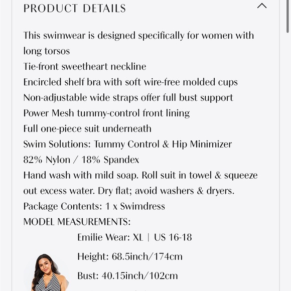 MEETCURVE Tie-Front V Neck Skirted Tummy Control One Piece Swimsuit Dress XL - Picture 12 of 12